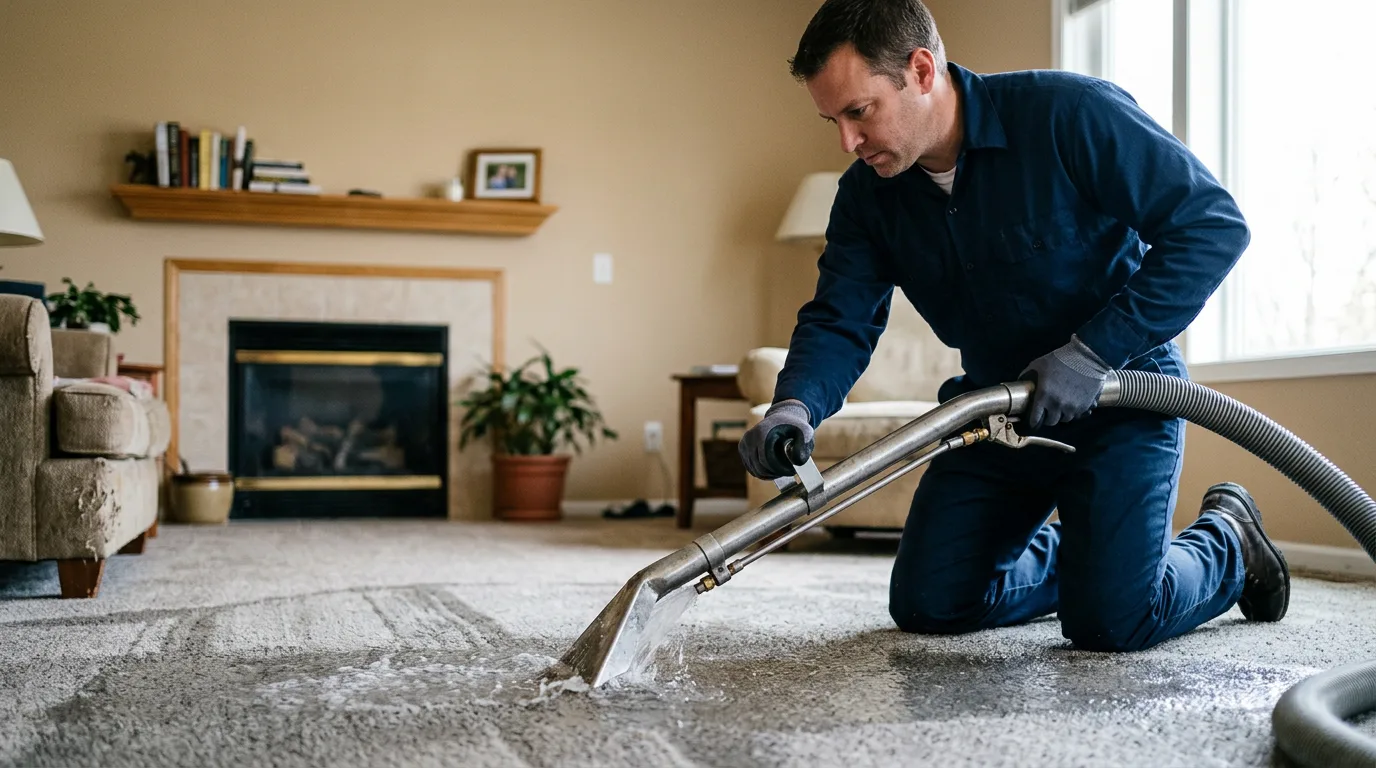 Water damage restoration technician working near Hackleburg, AL